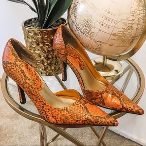 Burnt Orange Snake Print D’Orsay Heels